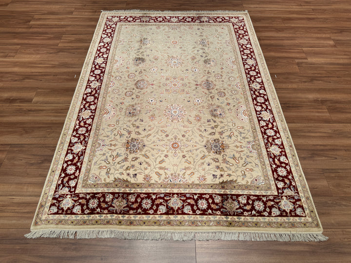 Indian Owl Original Hand Woven Red Cream Wool Bamboo Carpet 166x239 3.97 Square Meters - 5x8 ft