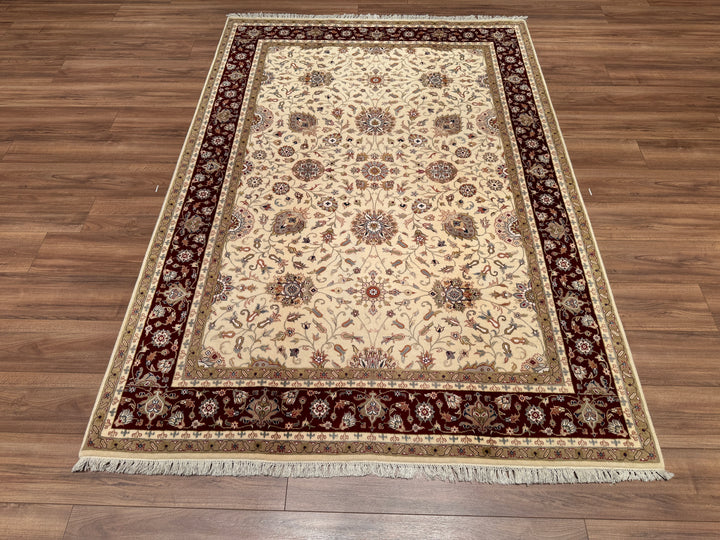 Hint Uşağı Orjinal El Dokuması Kırmızı Krem Yün Bambu Halı 166x239 3.97 Metrekare - 5x8 ft