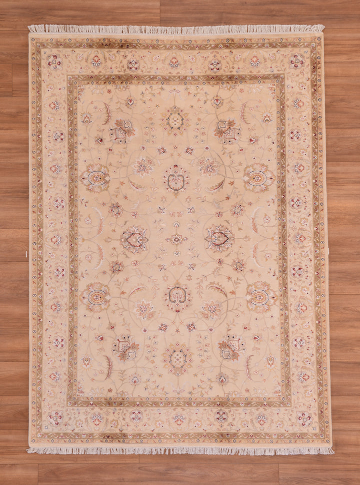 Indian Owl Original Hand Woven Cream Wool Bamboo Carpet 174x237 4.12 Square Meters - 5x8 ft