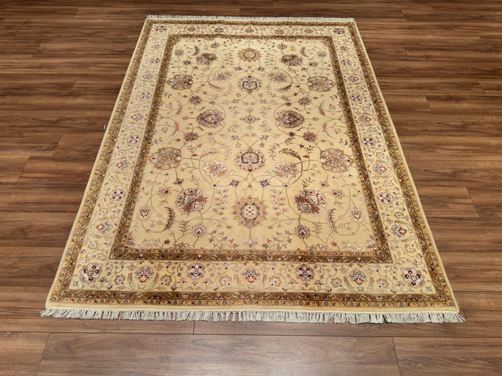 Indian Owl Original Hand Woven Cream Wool Bamboo Carpet 174x237 4.12 Square Meters - 5x8 ft