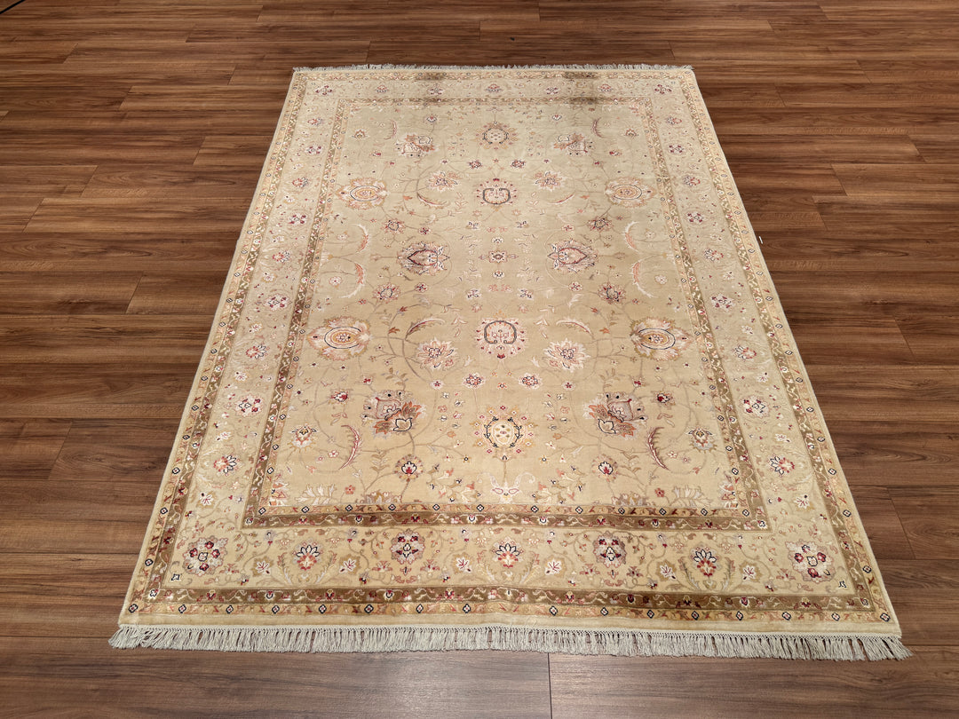 Indian Owl Original Hand Woven Cream Wool Bamboo Carpet 174x237 4.12 Square Meters - 5x8 ft