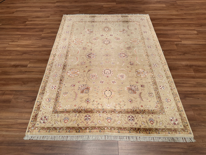 Indian Owl Original Hand Woven Cream Wool Bamboo Carpet 174x237 4.12 Square Meters - 5x8 ft