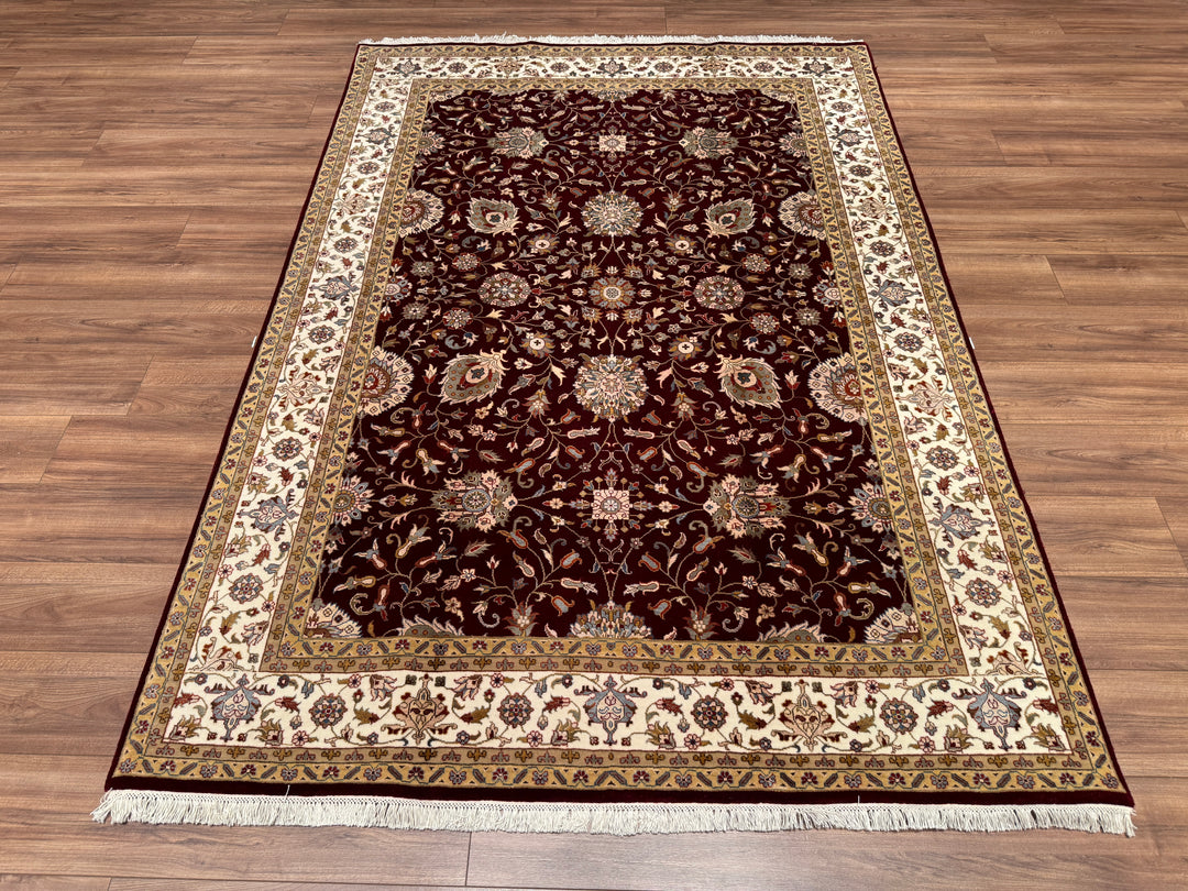 Hint Uşağı Orjinal El Dokuması Kırmızı Krem Yün Bambu Halı 175x249 4.36 Metrekare - 5x8 ft