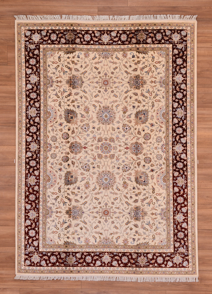 Hint Uşağı Orjinal El Dokuması Kırmızı Krem Yün Bambu Halı 174x243 4.23 Metrekare - 5x8 ft