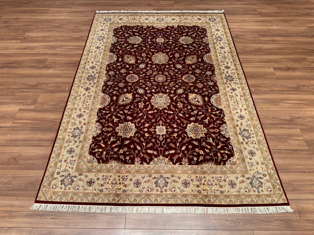 Hint Uşağı Orjinal El Dokuması Kırmızı Krem Yün Bambu Halı 169x243 4.11 Metrekare - 5x8 ft