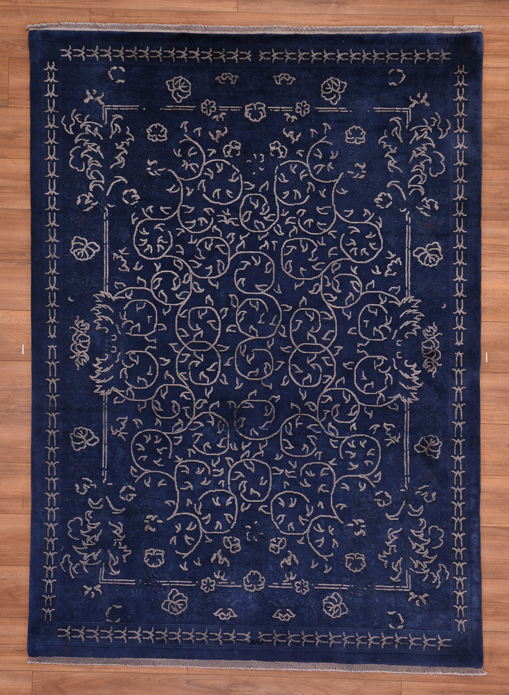 Obison Original Hand Woven Navy Blue Wool Bamboo Carpet 173x240 4.15 Square Meters - 5x8 ft