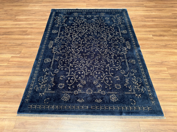 Obison Original Hand Woven Navy Blue Wool Bamboo Carpet 173x240 4.15 Square Meters - 5x8 ft