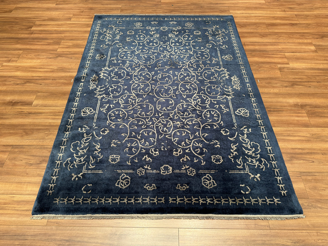 Obison Original Hand Woven Navy Blue Wool Bamboo Carpet 173x240 4.15 Square Meters - 5x8 ft