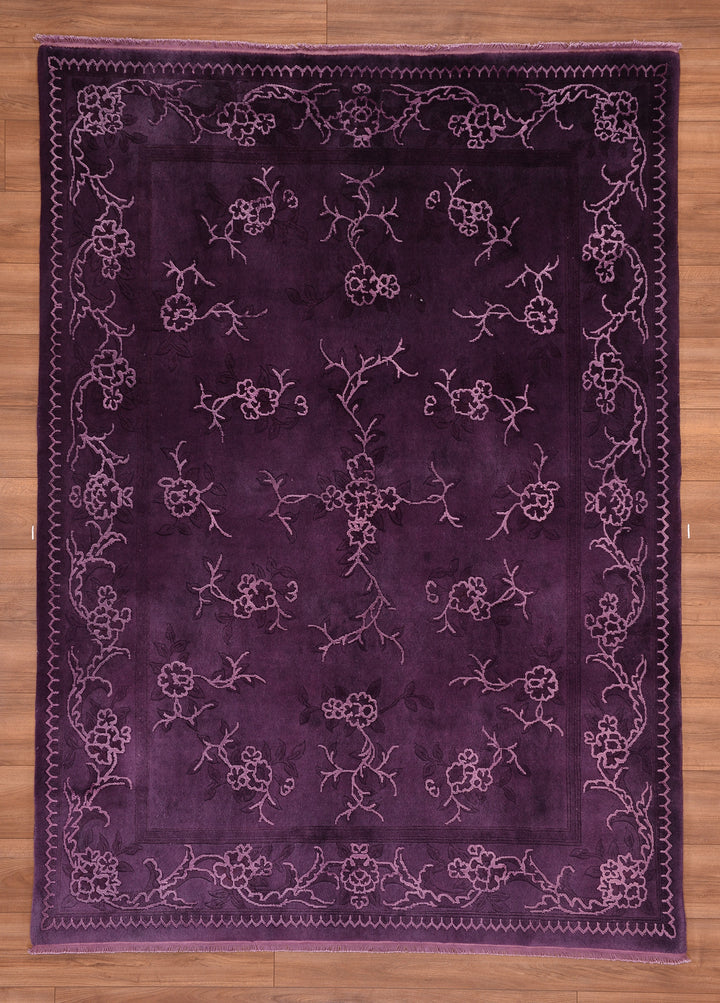 Obison Original Hand Woven Purple Wool Bamboo Carpet 175x242 4.21 Square Meters - 5x8 ft