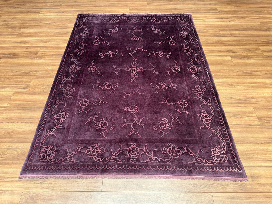 Obison Original Hand Woven Purple Wool Bamboo Carpet 175x242 4.21 Square Meters - 5x8 ft