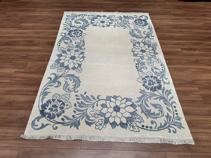 Original Hand Woven White Bamboo Carpet with Damask Pattern 171x242 4.14 Square Meters - 5x8 ft