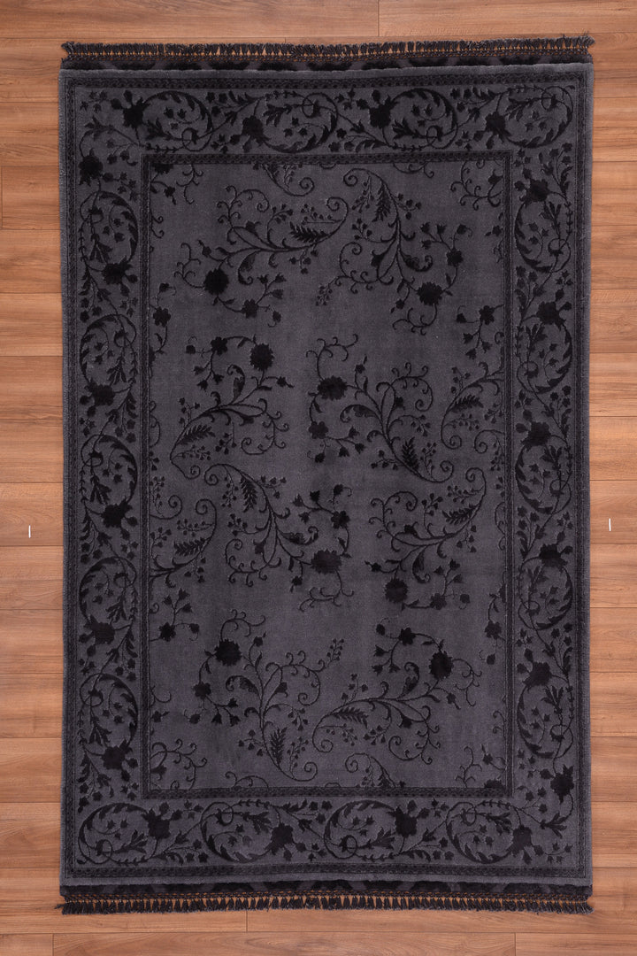 Privat Original Hand Woven Black Wool Silk Carpet 161x245 3.94 Square Meters - 5x8 ft