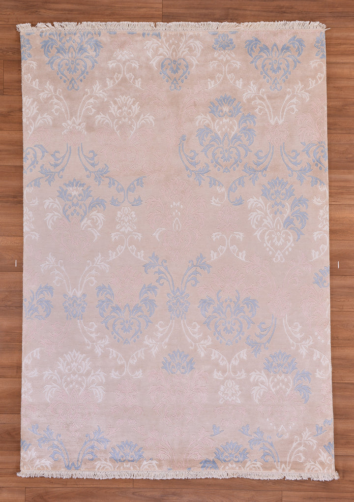 Damask Desenli Orjinal El Dokuması Bej Bambu Halı 167x238 3.97 Metrekare - 5x8 ft