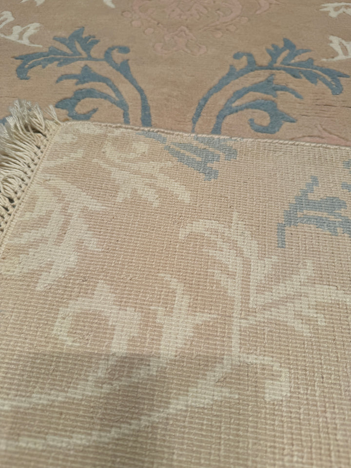 Original Hand Woven Beige Bamboo Carpet with Damask Pattern 167x238 3.97 Square Meters - 5x8 ft