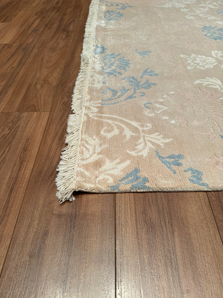 Original Hand Woven Beige Bamboo Carpet with Damask Pattern 167x238 3.97 Square Meters - 5x8 ft