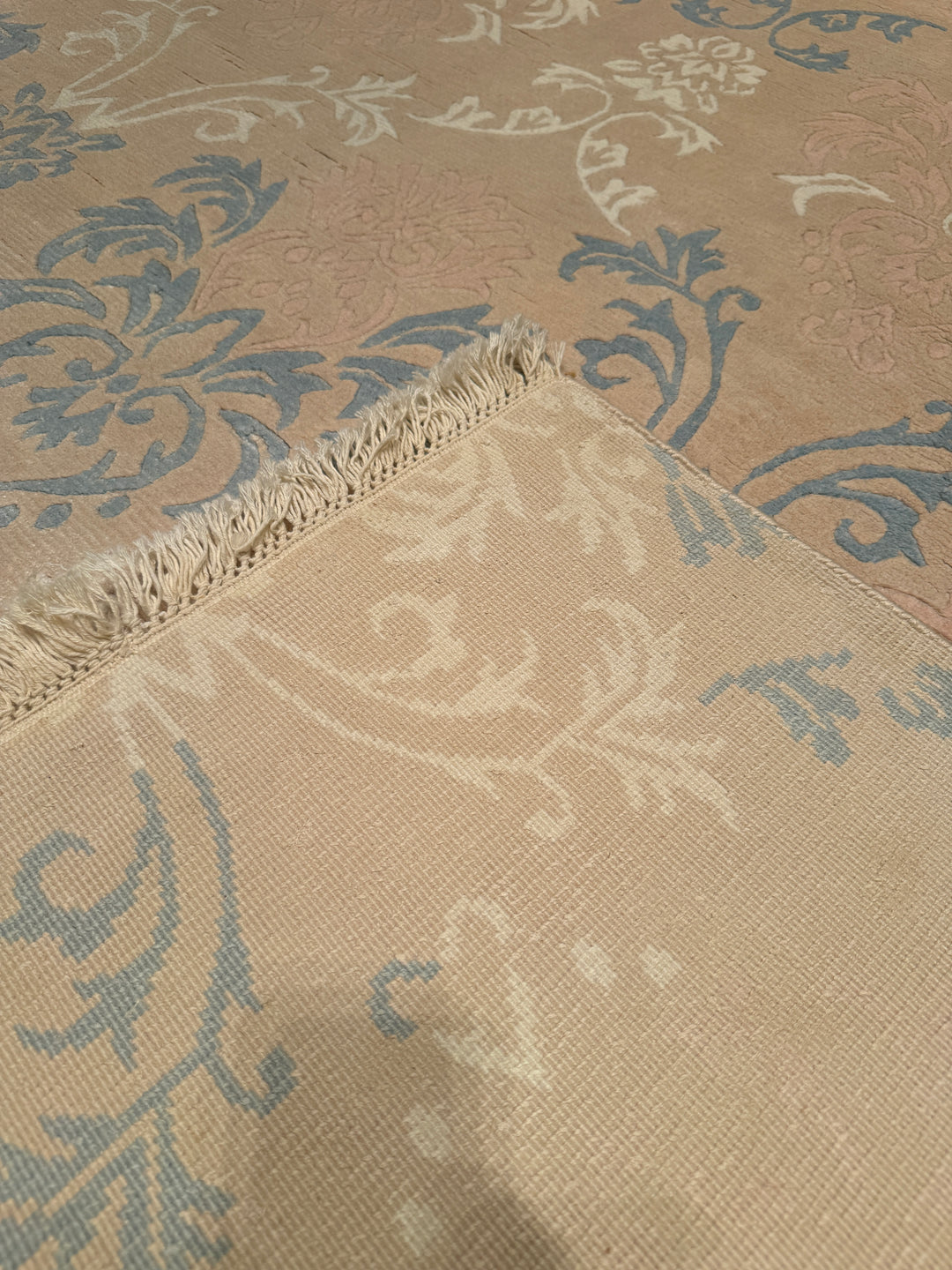 Original Hand Woven Beige Bamboo Carpet with Damask Pattern 167x238 3.97 Square Meters - 5x8 ft