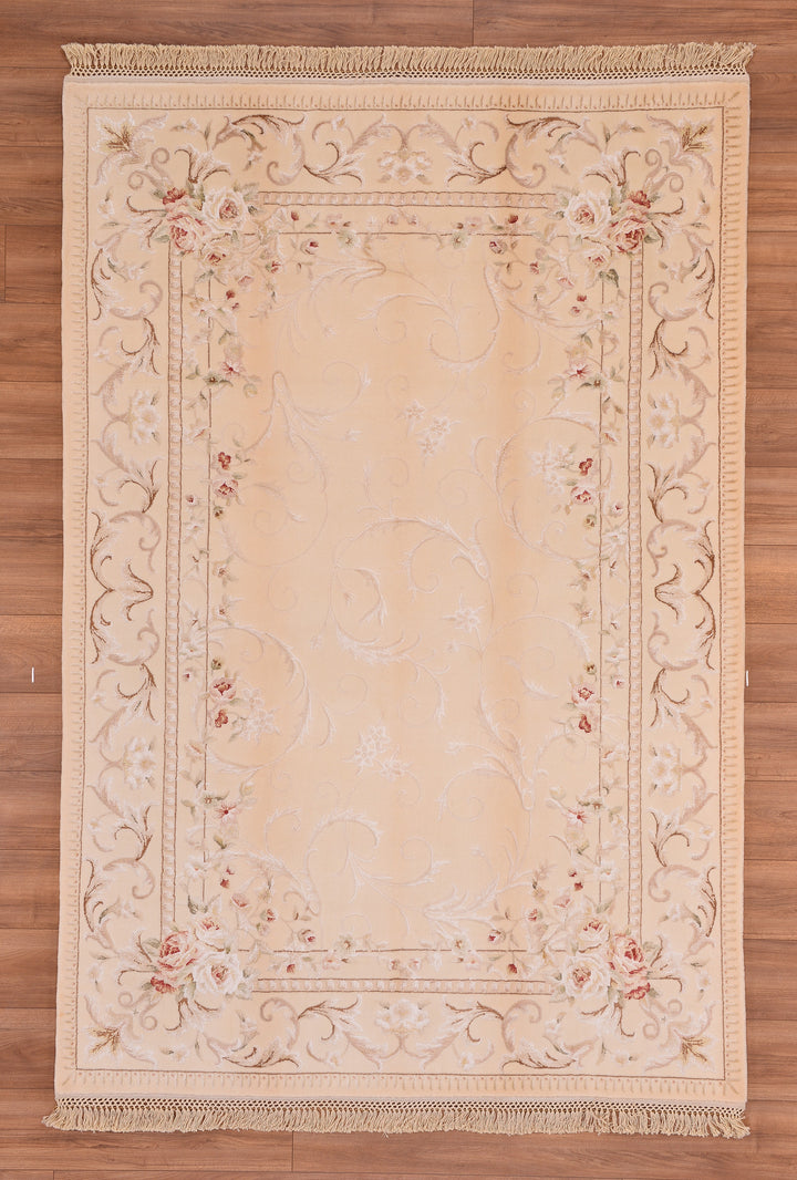 Privat Original Hand Woven Cream Wool Silk Carpet 169x249 4.20 Square Meters - 5x8 ft