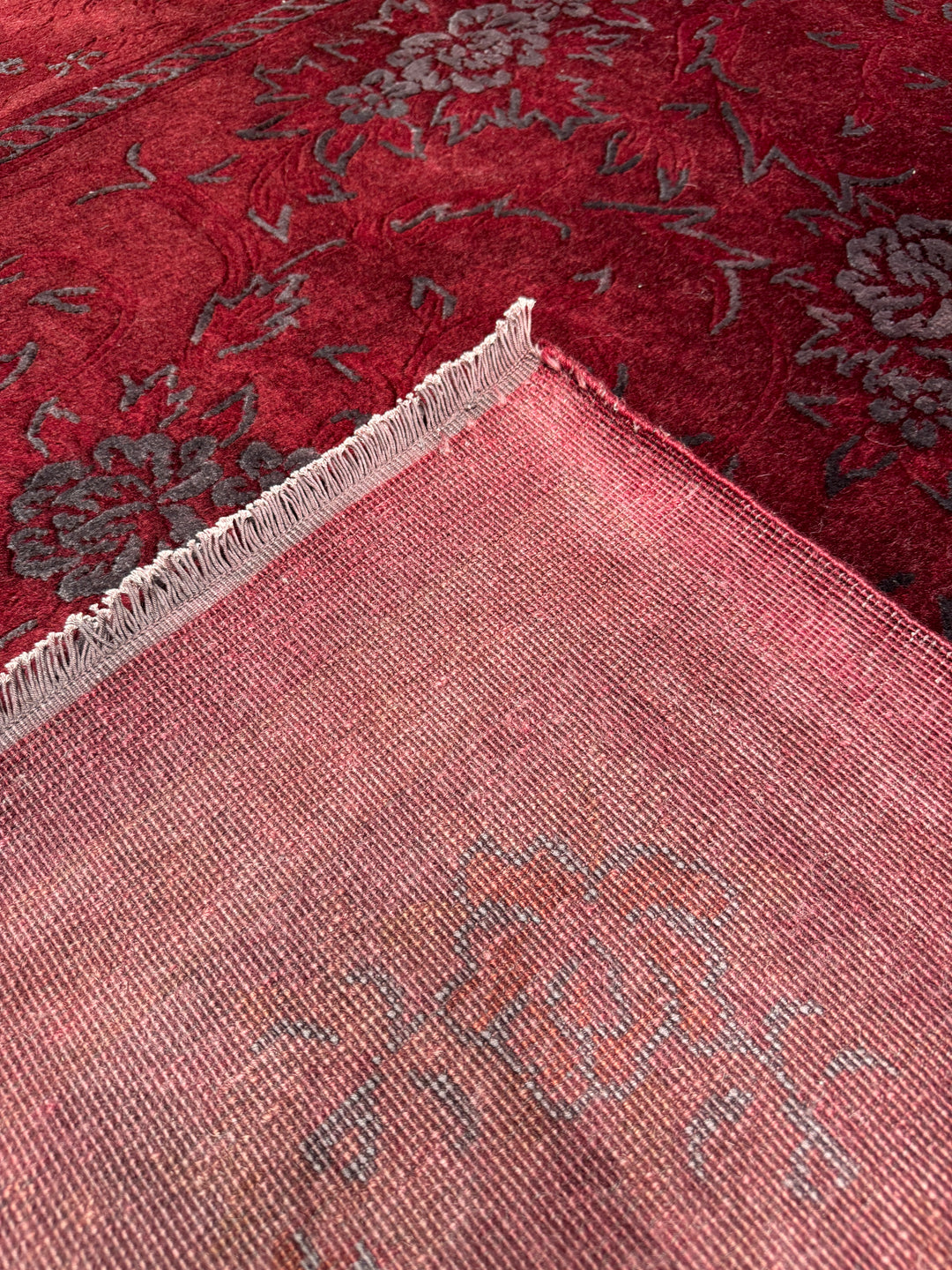 Obison Original Hand Woven Red Wool Bamboo Carpet 174x241 4.19 Square Meters - 5x8 ft