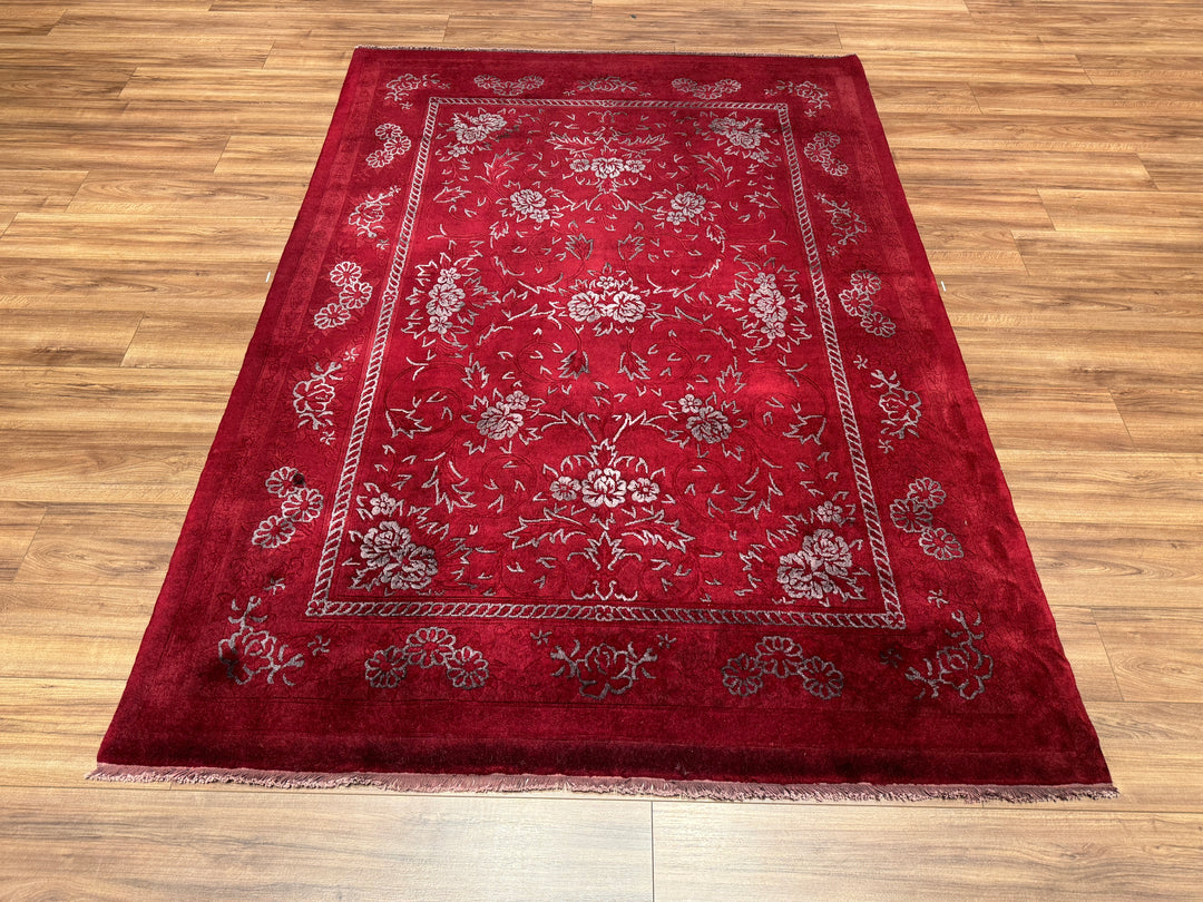 Obison Original Hand Woven Red Wool Bamboo Carpet 174x241 4.19 Square Meters - 5x8 ft