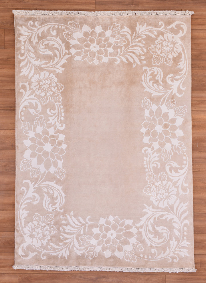 Original Hand Woven Cream Bamboo Carpet with Damask Pattern 168x238 3.99 Square Meters - 5x8 ft