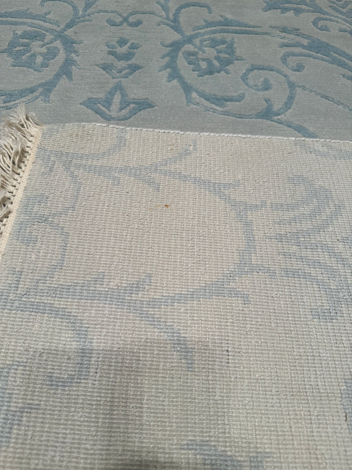 Original Hand Woven Blue Bamboo Carpet with Damask Pattern 168x237 3.98 Square Meters - 5x8 ft