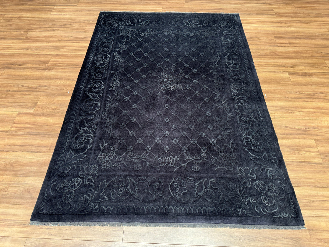 Obison Original Hand Woven Black Wool Bamboo Carpet 172x254 4.21 Square Meters - 5x8 ft