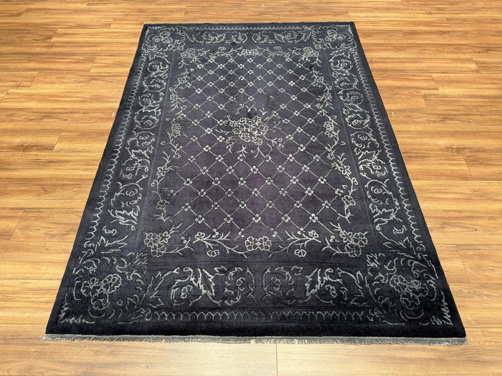 Obison Original Hand Woven Black Wool Bamboo Carpet 172x254 4.21 Square Meters - 5x8 ft