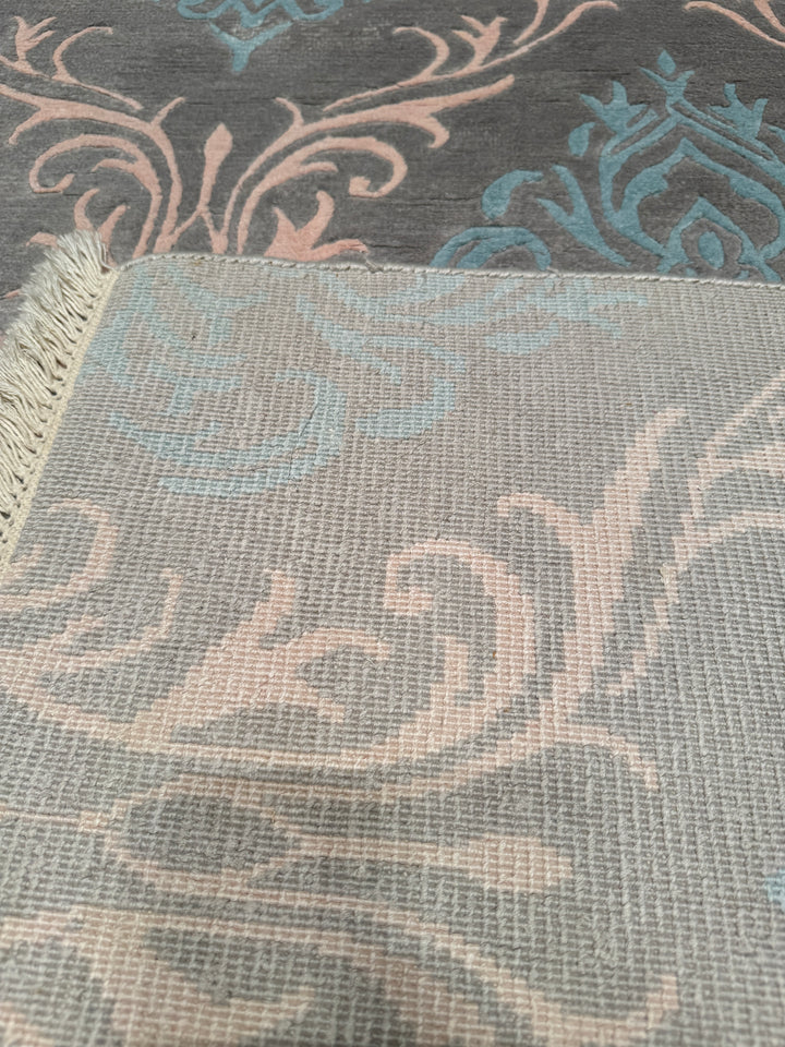 Original Hand Woven Blue Bamboo Carpet with Damask Pattern 170x242 4.08 Square Meters - 5x8 ft