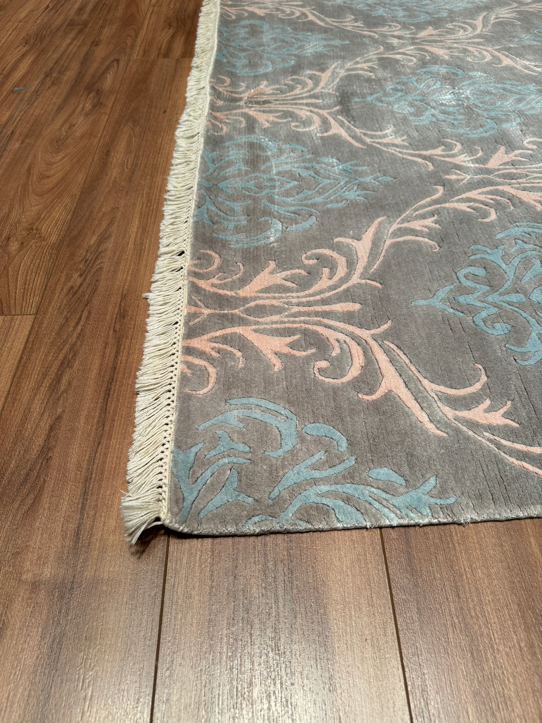 Original Hand Woven Blue Bamboo Carpet with Damask Pattern 170x242 4.08 Square Meters - 5x8 ft