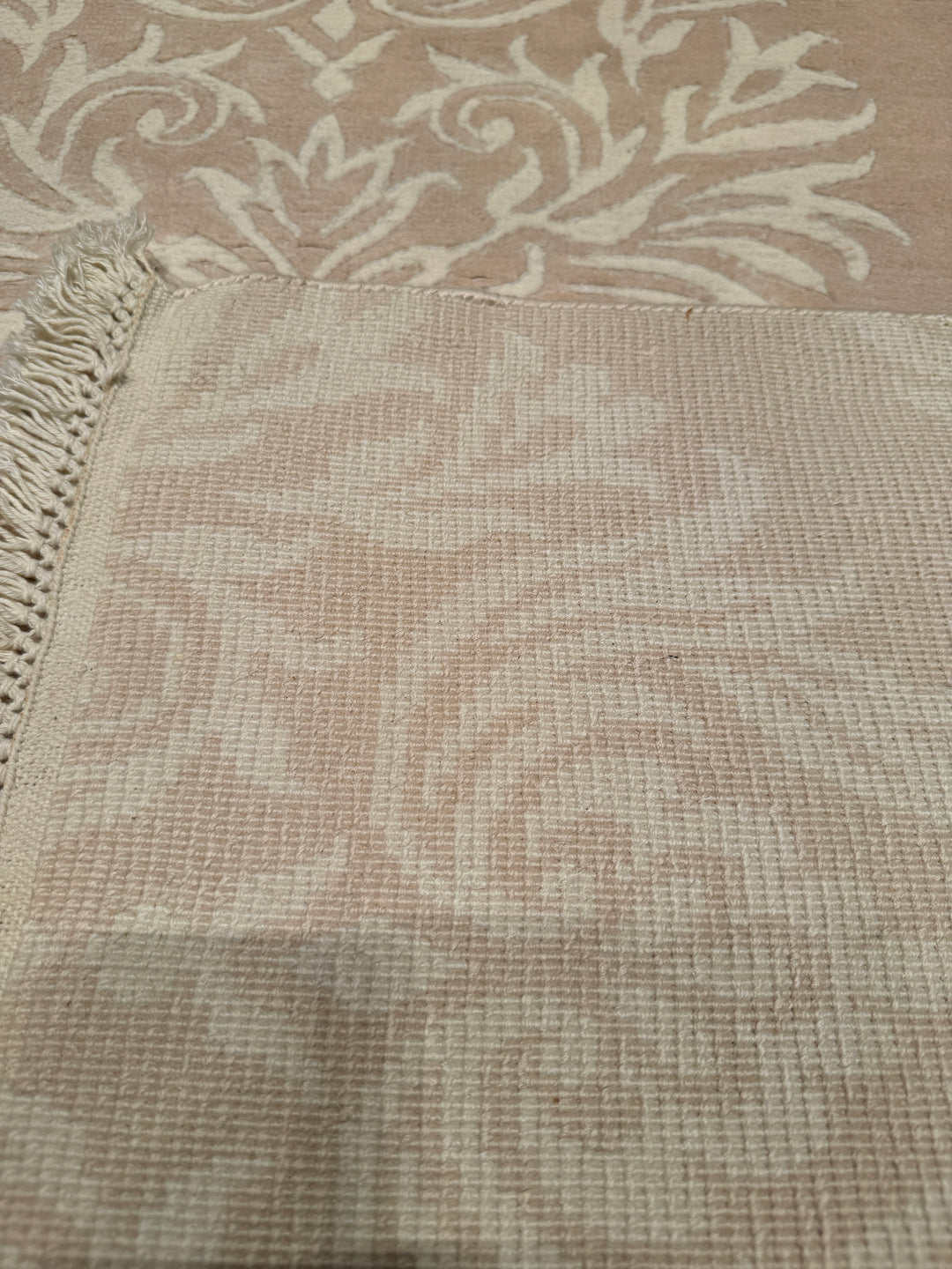 Original Hand Woven Beige Bamboo Carpet with Damask Pattern 165x242 3.99 Square Meters - 5x8 ft