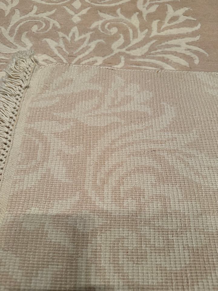 Original Hand Woven Beige Bamboo Carpet with Damask Pattern 165x242 3.99 Square Meters - 5x8 ft