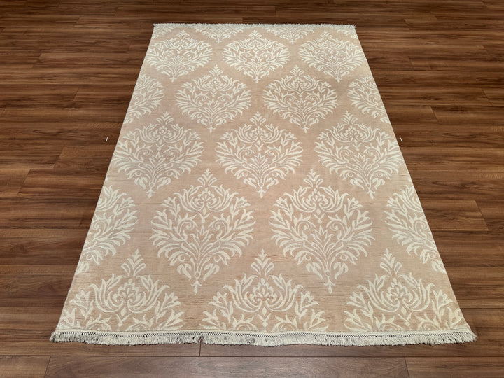 Original Hand Woven Beige Bamboo Carpet with Damask Pattern 165x242 3.99 Square Meters - 5x8 ft