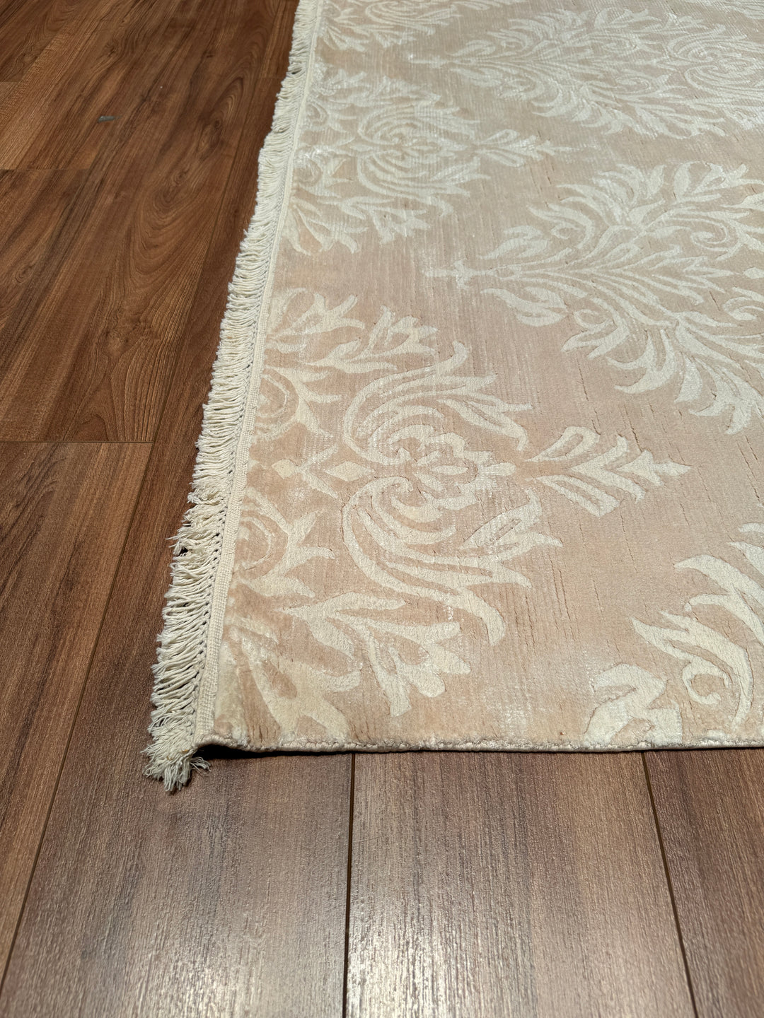 Original Hand Woven Beige Bamboo Carpet with Damask Pattern 165x242 3.99 Square Meters - 5x8 ft