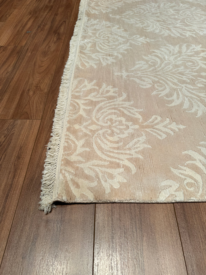 Original Hand Woven Beige Bamboo Carpet with Damask Pattern 165x242 3.99 Square Meters - 5x8 ft