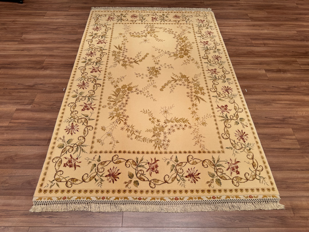 Privat Original Hand Woven Cream Wool Silk Carpet 170x255 4.34 Square Meters - 5x8 ft