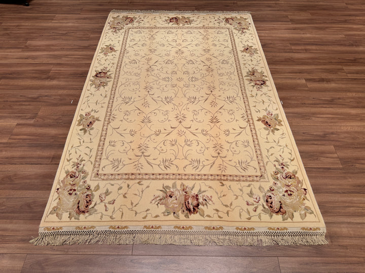 Privat Original Hand Woven Cream Wool Silk Carpet 170x253 4.30 Square Meters - 5x8 ft