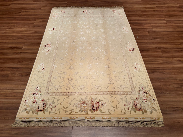 Privat Original Hand Woven Cream Wool Silk Carpet 170x253 4.30 Square Meters - 5x8 ft