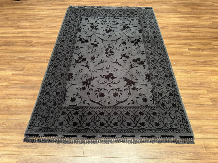 Privat Original Hand Woven Black Wool Silk Carpet 167x246 6.33 Square Meters - 5x8 ft