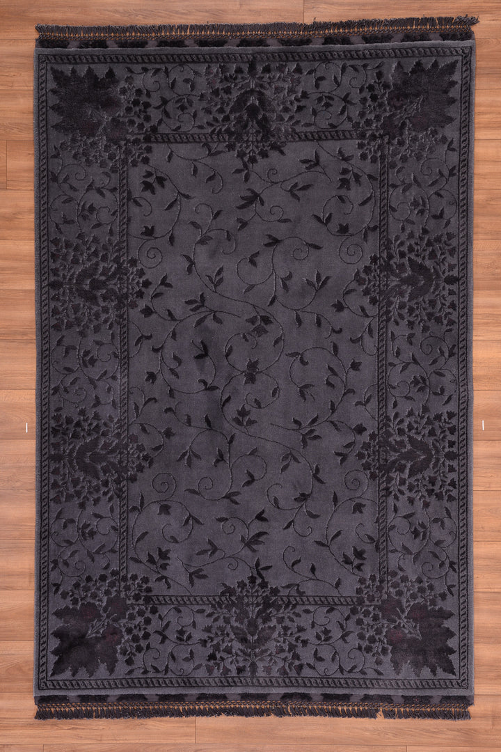 Privat Original Hand Woven Black Wool Silk Carpet 213x297 6.33 Square Meters - 7x10 ft