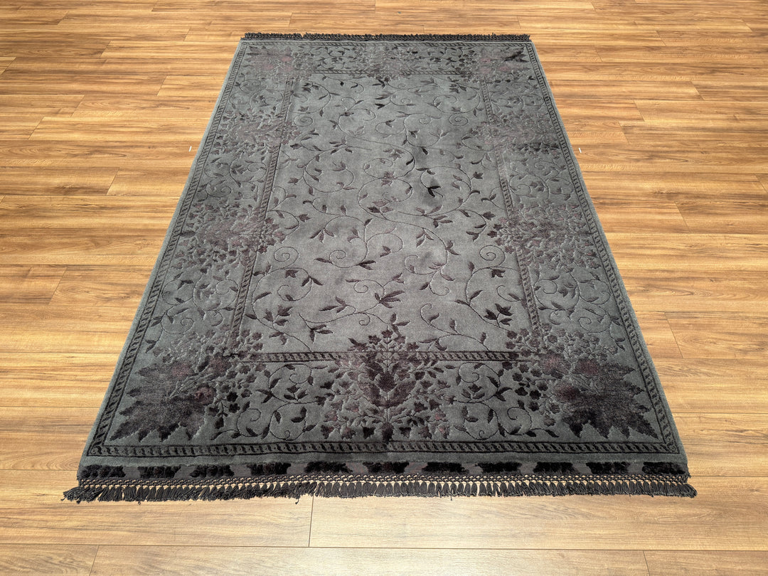 Privat Original Hand Woven Black Wool Silk Carpet 213x297 6.33 Square Meters - 7x10 ft