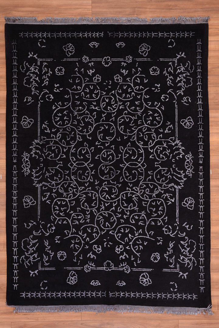 Obison Original Hand Woven Black Wool Bamboo Carpet 174x246 4.28 Square Meters - 5x8 ft