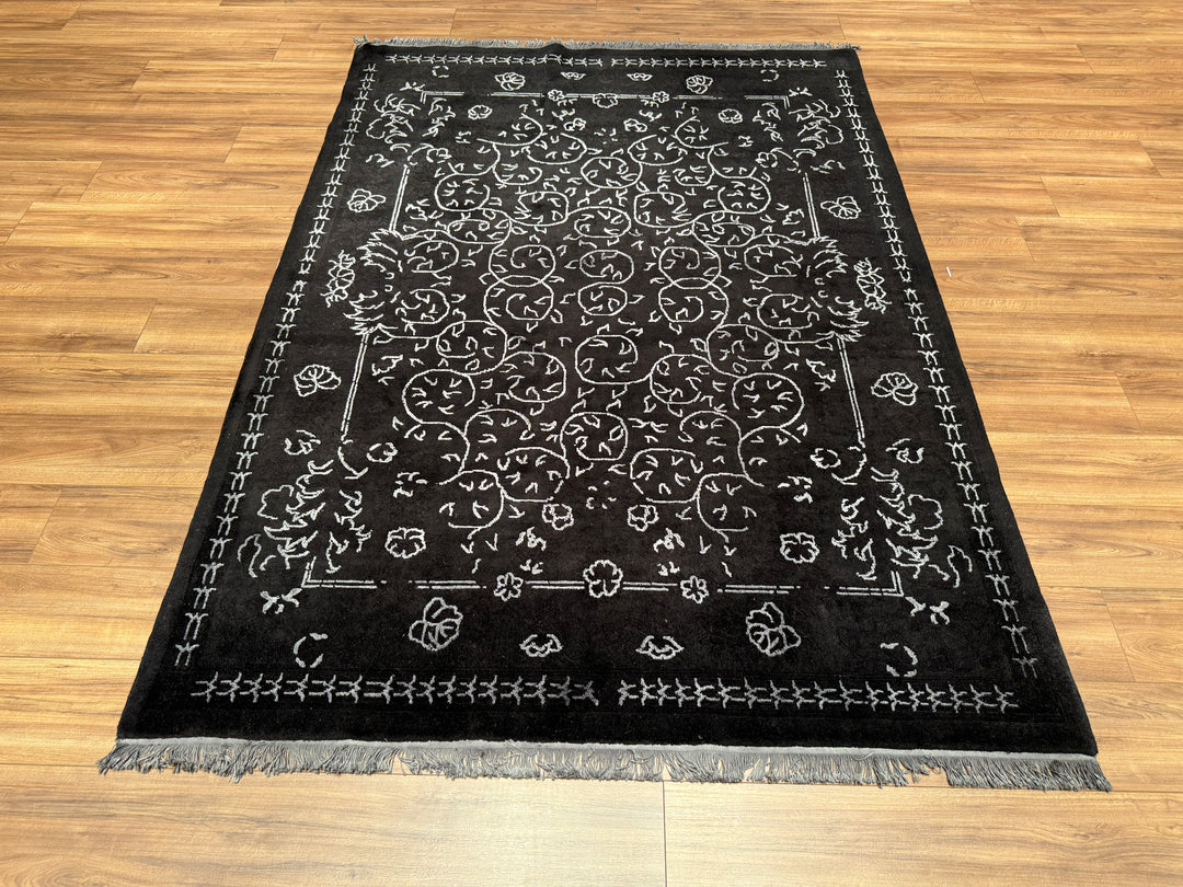 Obison Original Hand Woven Black Wool Bamboo Carpet 174x246 4.28 Square Meters - 5x8 ft