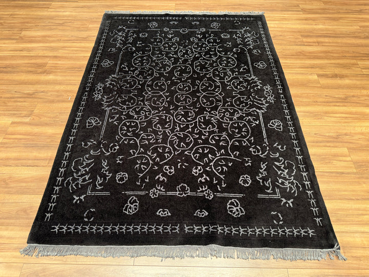 Obison Original Hand Woven Black Wool Bamboo Carpet 174x246 4.28 Square Meters - 5x8 ft