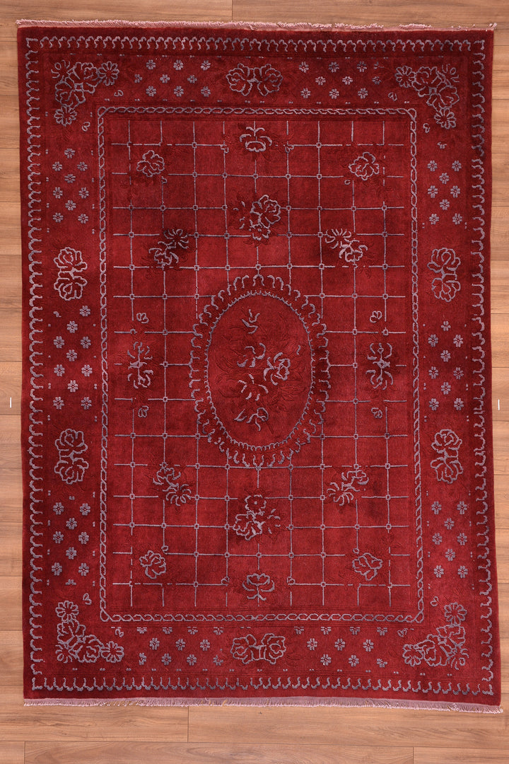 Obison Original Hand Woven Red Wool Bamboo Carpet 172x242 4.16 Square Meters - 5x8 ft