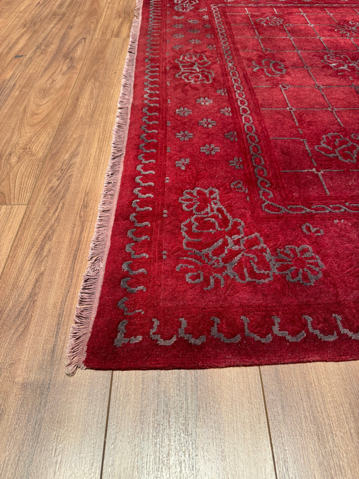 Obison Original Hand Woven Red Wool Bamboo Carpet 172x242 4.16 Square Meters - 5x8 ft