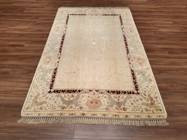 Privat Original Hand Woven Cream Wool Silk Carpet 163x243 3.96 Square Meters - 5x8 ft