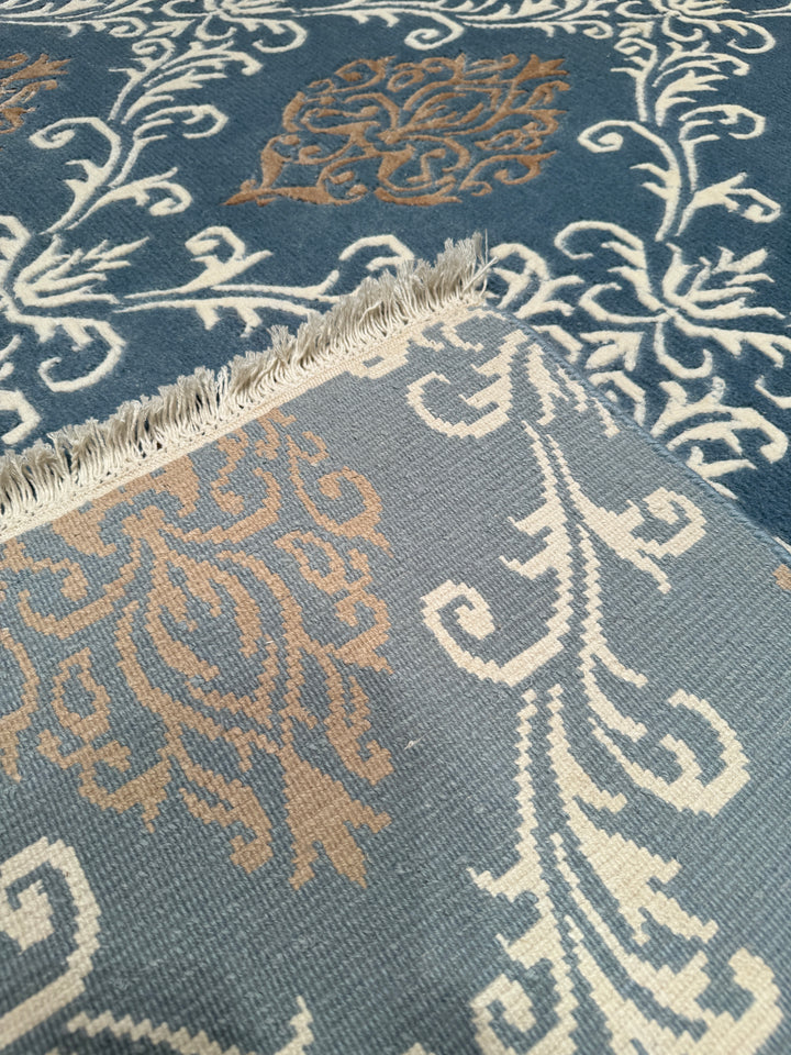 Original Hand Woven Blue Bamboo Carpet with Damask Pattern 170x243 4.13 Square Meters - 5x8 ft