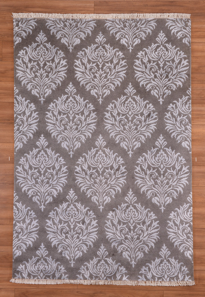 Original Hand Woven Gray Bamboo Carpet with Damask Pattern 169x245 4.14 Square Meters - 5x8 ft