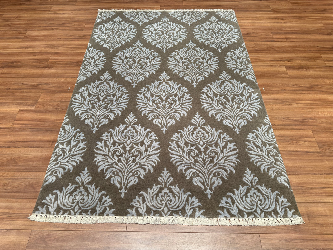 Original Hand Woven Gray Bamboo Carpet with Damask Pattern 169x245 4.14 Square Meters - 5x8 ft