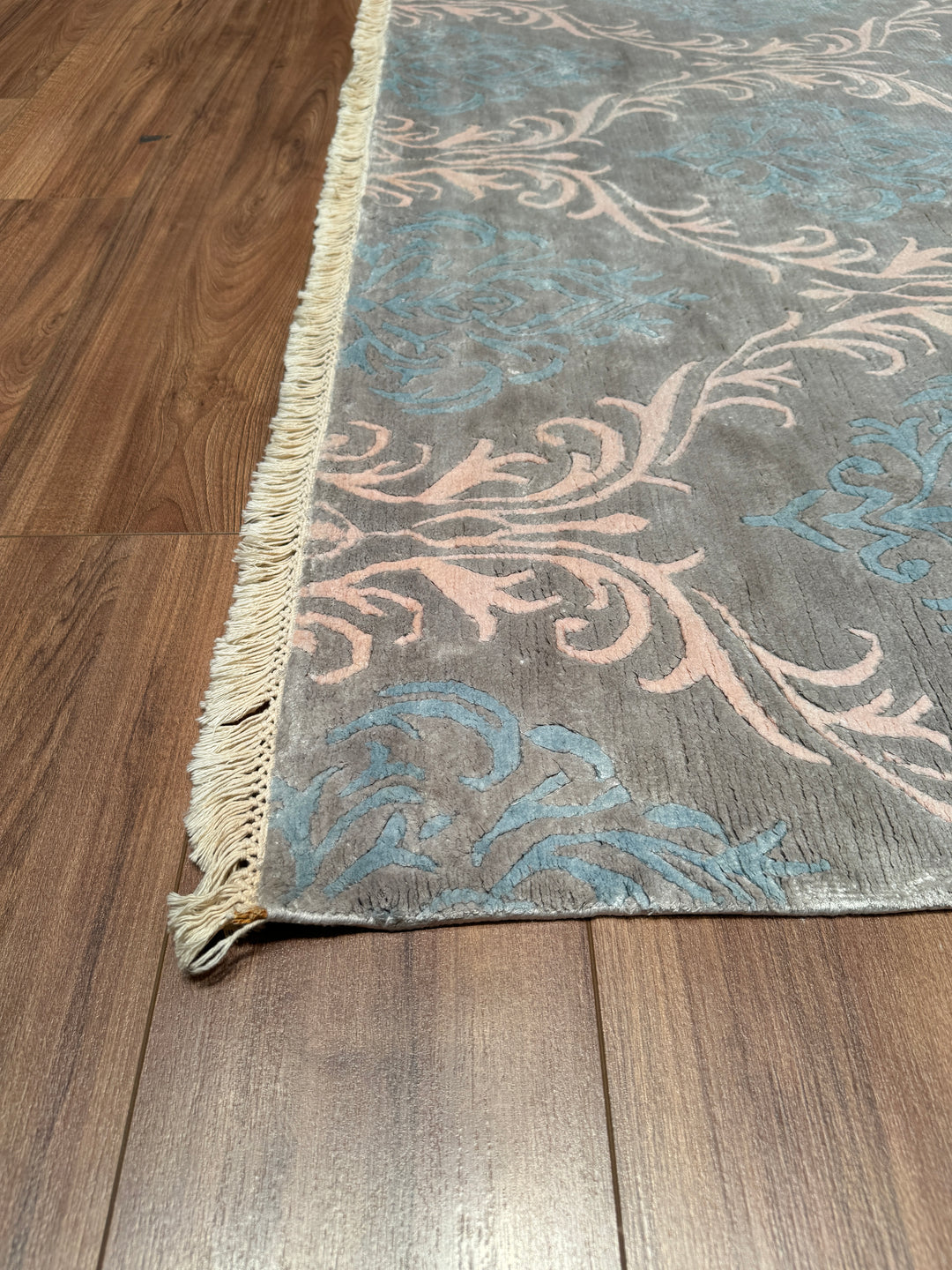 Original Hand Woven Blue Bamboo Carpet with Damask Pattern 170x240 4.08 Square Meters - 5x8 ft